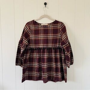 ANDREE BY UNIT Plaid Blouse in Burgundy and Yellow